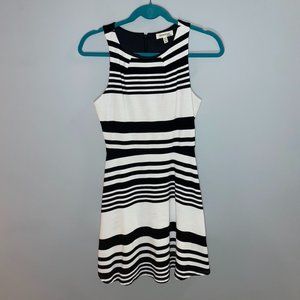 Black and white striped A-line work dress. Size medium.
